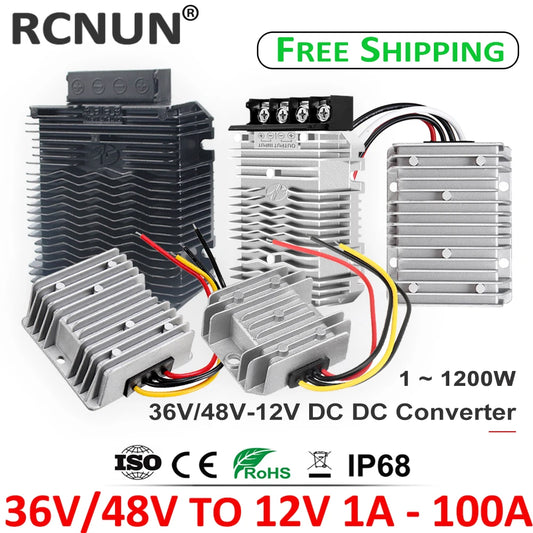 RCNUN 36V 48V to 12V 2A 5A 10A 20A 30A 40A 50A 60A 80A 100A DC DC Step Down Power Converter 48V-12V Golf Cart Voltage Regulator